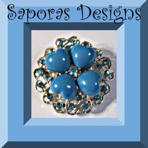 Silver Tone Heart Design Brooch With Blue Heart Beads & Blue Crystals